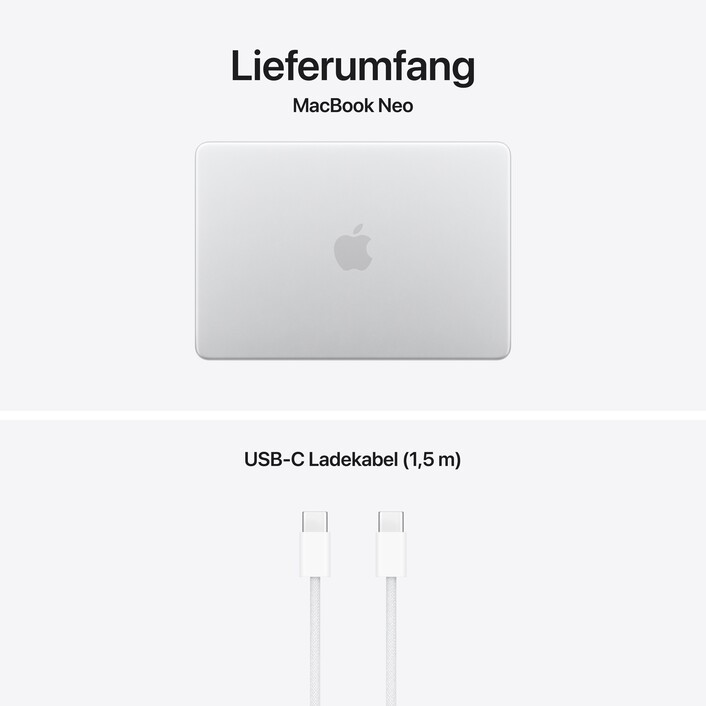 13" MacBook Neo: Apple A18 Pro Chip mit 6‑core CPU und 5‑core GPU, Magic Keyboard, 256 GB SSD - Silber