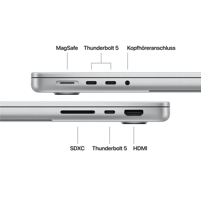 14" MacBook Pro: Apple M5 Pro Chip mit 15‑Core CPU und 16‑Core GPU, 1 TB SSD - Silber