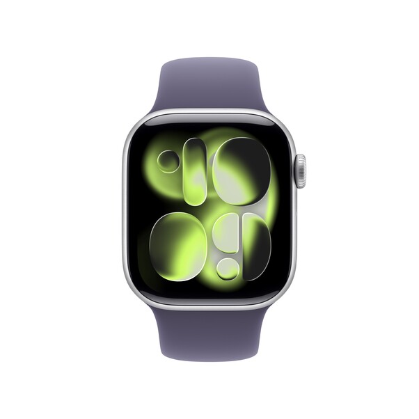 Apple Watch Series 11 GPS, 42 mm Aluminiumgehäuse Silber, Sportarmband Nebelviolett - M/L