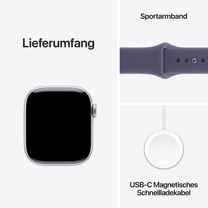 Apple Watch Series 11 GPS, 42 mm Aluminiumgehäuse Silber, Sportarmband Nebelviolett - M/L