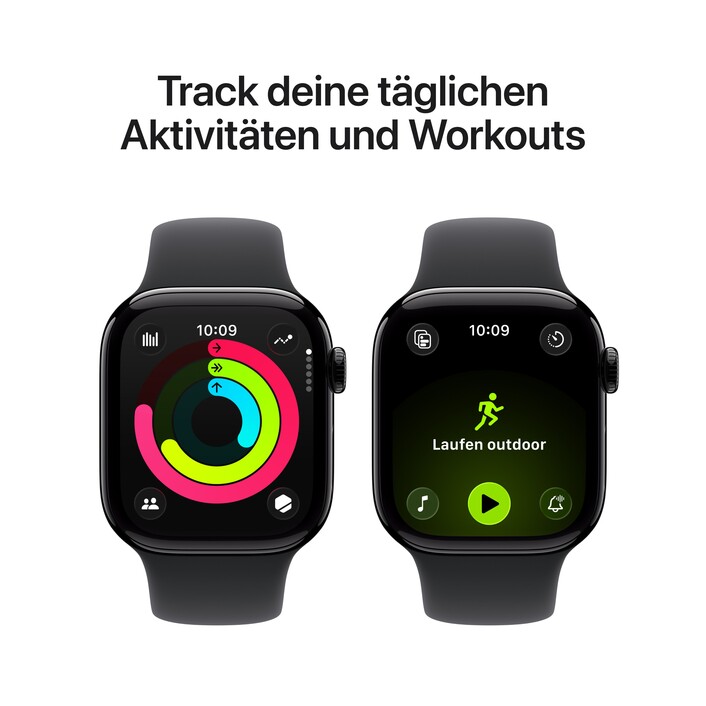 Apple Watch Series 11 GPS, 42 mm Aluminiumgehäuse Diamantschwarz, Sportarmband Schwarz - S/M