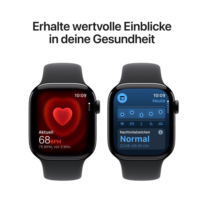 Apple Watch Series 11 GPS, 42 mm Aluminiumgehäuse Diamantschwarz, Sportarmband Schwarz - S/M
