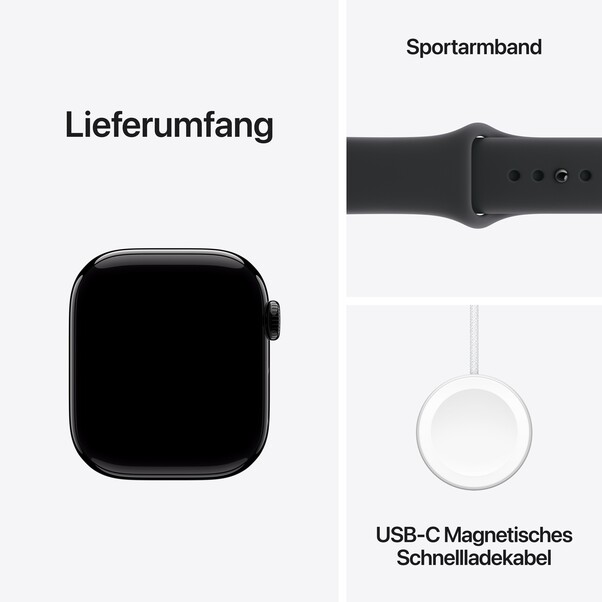 Sie sehen das Produktbild 08 von Apple Watch Series 11 GPS, 42 mm Aluminiumgehäuse Diamantschwarz, Sportarmband Schwarz - M/L Apple Watch Series 11 GPS, 42 mm Aluminiumgehäuse Diamantschwarz, Sportarmband Schwarz - M/L