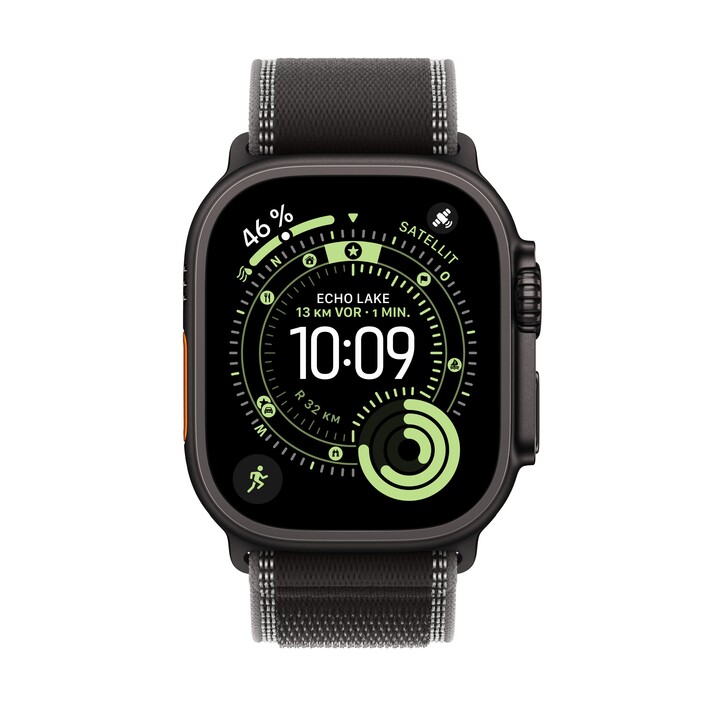 Sie sehen das Produktbild 02 von Apple Watch Ultra 3 GPS + Cellular, 49 mm Titangehäuse Schwarz, Trail Loop Schwarz/Kohlegrau - S/M Apple Watch Ultra 3 GPS + Cellular, 49 mm Titangehäuse Schwarz, Trail Loop Schwarz/Kohlegrau - S/M