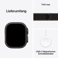 Apple Watch Ultra 3 GPS + Cellular, 49 mm Titangehäuse Schwarz, Trail Loop Schwarz/Kohlegrau - M/L