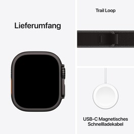 Apple Watch Ultra 3 GPS + Cellular, 49 mm Titangehäuse Schwarz, Trail Loop Schwarz/Kohlegrau - M/L