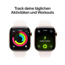 Apple Watch Series 11 GPS + Cellular, 42 mm Titangehäuse Gold, Sportarmband Blassrosa - S/M