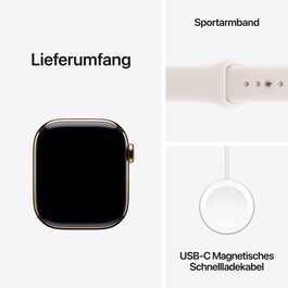 Apple Watch Series 11 GPS + Cellular, 42 mm Titangehäuse Gold, Sportarmband Blassrosa - S/M