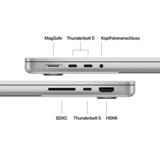 14" MacBook Pro: Apple M5 Max Chip mit 18‑Core CPU und 32‑Core GPU, 2 TB SSD - Silber