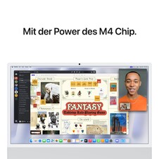 24" iMac mit Retina 4,5K Display: Apple M4 Chip mit 10‑Core CPU und 10‑Core GPU, 512 GB SSD - Silber