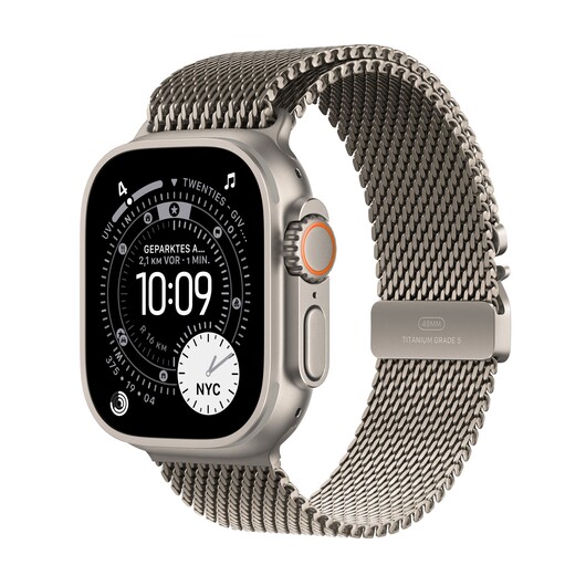 Sie sehen das Produktbild 01 von Apple Watch Ultra 3 GPS + Cellular, 49 mm Titangehäuse Natur, Milanaise Armband Titan Natur - Small Apple Watch Ultra 3 GPS + Cellular, 49 mm Titangehäuse Natur, Milanaise Armband Titan Natur - Small