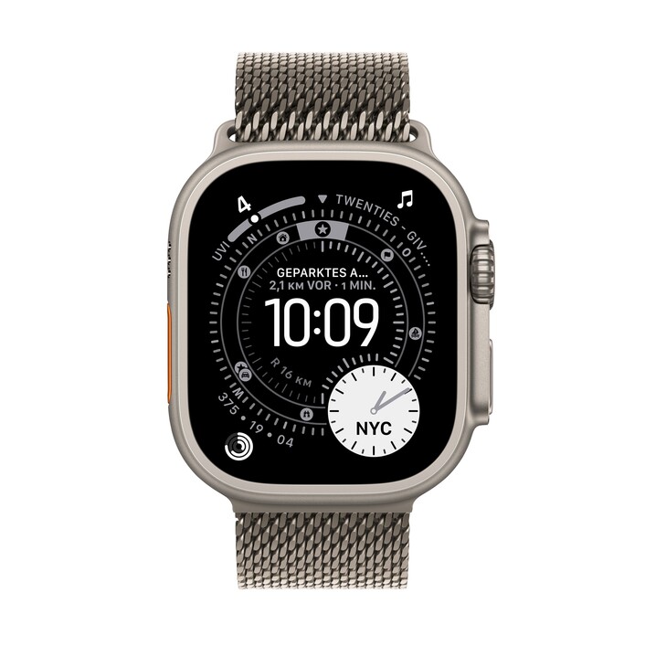 Sie sehen das Produktbild 02 von Apple Watch Ultra 3 GPS + Cellular, 49 mm Titangehäuse Natur, Milanaise Armband Titan Natur - Small Apple Watch Ultra 3 GPS + Cellular, 49 mm Titangehäuse Natur, Milanaise Armband Titan Natur - Small