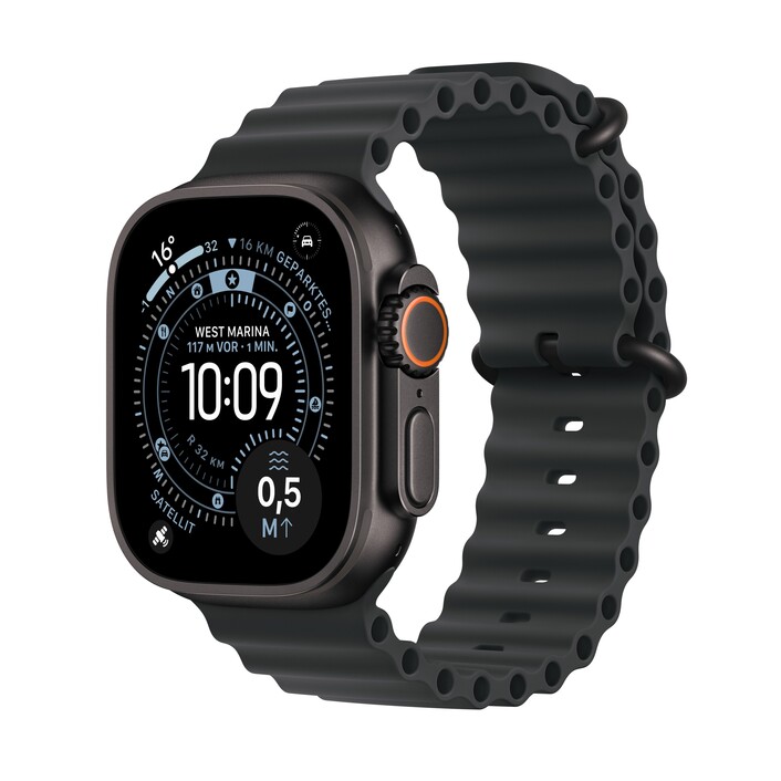 Sie sehen das Produktbild 01 von Apple Watch Ultra 3 GPS + Cellular, 49 mm Titangehäuse Schwarz, Ocean Armband Schwarz Apple Watch Ultra 3 GPS + Cellular, 49 mm Titangehäuse Schwarz, Ocean Armband Schwarz