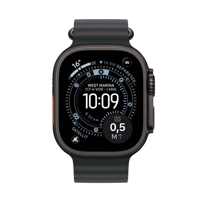 Sie sehen das Produktbild 02 von Apple Watch Ultra 3 GPS + Cellular, 49 mm Titangehäuse Schwarz, Ocean Armband Schwarz Apple Watch Ultra 3 GPS + Cellular, 49 mm Titangehäuse Schwarz, Ocean Armband Schwarz