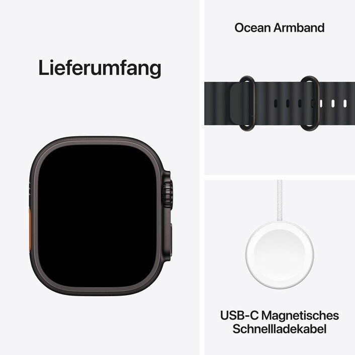 Sie sehen das Produktbild 08 von Apple Watch Ultra 3 GPS + Cellular, 49 mm Titangehäuse Schwarz, Ocean Armband Schwarz Apple Watch Ultra 3 GPS + Cellular, 49 mm Titangehäuse Schwarz, Ocean Armband Schwarz