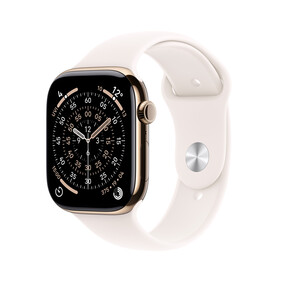 Apple Watch Series 11 GPS + Cellular, 46 mm Titangehäuse Gold, Sportarmband Blassrosa - M/L