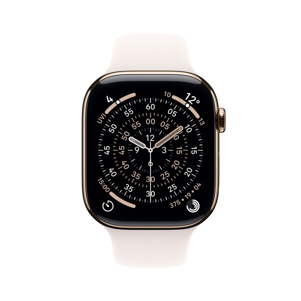 Apple Watch Series 11 GPS + Cellular, 46 mm Titangehäuse Gold, Sportarmband Blassrosa - M/L