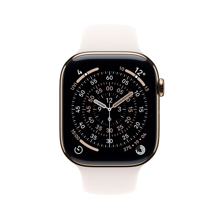 Apple Watch Series 11 GPS + Cellular, 46 mm Titangehäuse Gold, Sportarmband Blassrosa - S/M