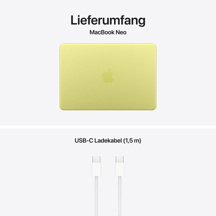 13" MacBook Neo: Apple A18 Pro Chip mit 6‑core CPU und 5‑core GPU, Magic Keyboard, 256 GB SSD - Zitrus