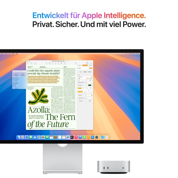 Mac mini: Apple M4 Chip mit 10‑Core CPU und 10‑Core GPU, 512 GB SSD - Silber