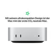 Mac mini: Apple M4 Chip mit 10‑Core CPU und 10‑Core GPU, 512 GB SSD - Silber