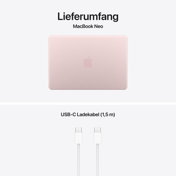 13" MacBook Neo: Apple A18 Pro Chip mit 6‑core CPU und 5‑core GPU, Magic Keyboard mit Touch ID, 512 GB SSD - Rosa
