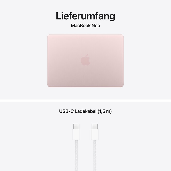 13" MacBook Neo: Apple A18 Pro Chip mit 6‑core CPU und 5‑core GPU, Magic Keyboard mit Touch ID, 512 GB SSD - Rosa