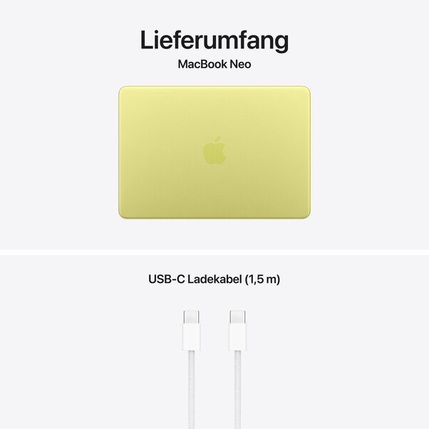 13" MacBook Neo: Apple A18 Pro Chip mit 6‑core CPU und 5‑core GPU, Magic Keyboard mit Touch ID, 512 GB SSD - Zitrus