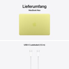 13" MacBook Neo: Apple A18 Pro Chip mit 6‑core CPU und 5‑core GPU, Magic Keyboard mit Touch ID, 512 GB SSD - Zitrus