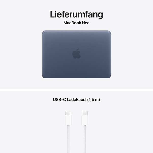 13" MacBook Neo: Apple A18 Pro Chip mit 6‑core CPU und 5‑core GPU, Magic Keyboard, 256 GB SSD - Indigo
