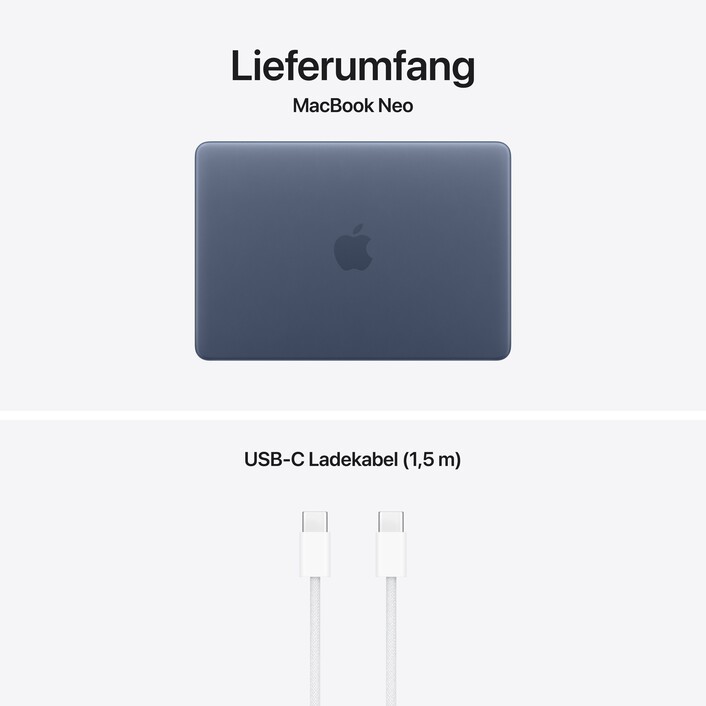 13" MacBook Neo: Apple A18 Pro Chip mit 6‑core CPU und 5‑core GPU, Magic Keyboard, 256 GB SSD - Indigo