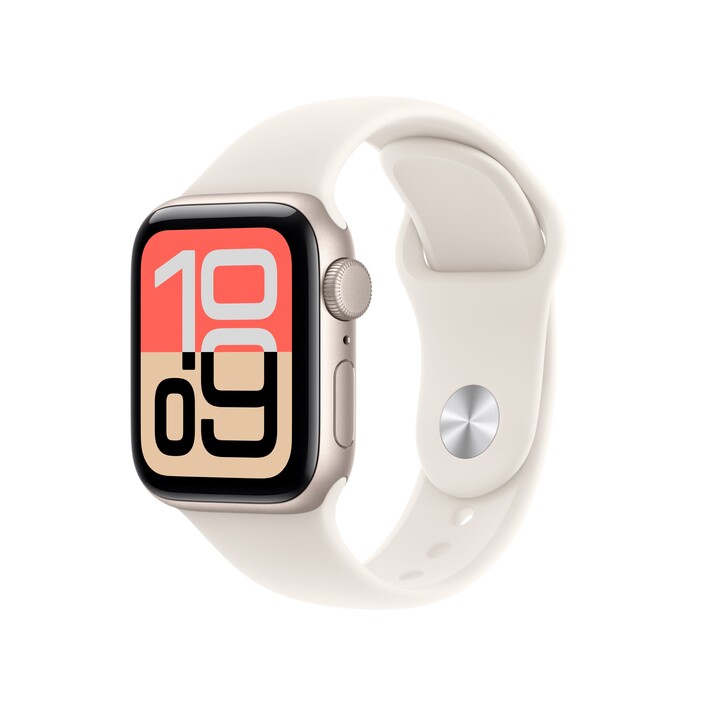 Apple Watch SE 3 GPS, 40 mm Aluminiumgehäuse Polarstern, Sportarmband Polarstern – S/M