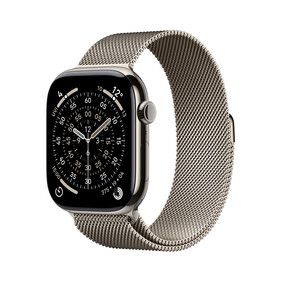Apple Watch Series 11 GPS + Cellular, 46 mm Titangehäuse Natur, Milanaise Armband Natur - M/L