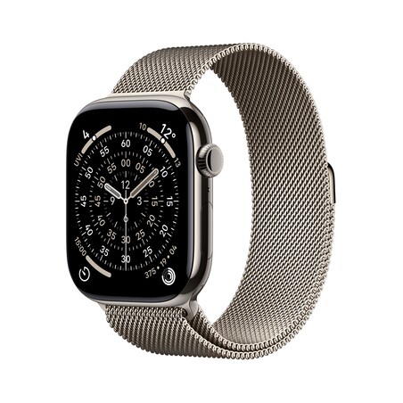 Sie sehen das Produktbild 01 von Apple Watch Series 11 GPS + Cellular, 46 mm Titangehäuse Natur, Milanaise Armband Natur - S/M Apple Watch Series 11 GPS + Cellular, 46 mm Titangehäuse Natur, Milanaise Armband Natur - S/M