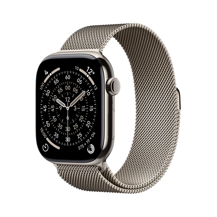 Apple Watch Series 11 GPS + Cellular, 46 mm Titangehäuse Natur, Milanaise Armband Natur - M/L