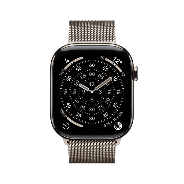 Sie sehen das Produktbild 02 von Apple Watch Series 11 GPS + Cellular, 46 mm Titangehäuse Natur, Milanaise Armband Natur - S/M Apple Watch Series 11 GPS + Cellular, 46 mm Titangehäuse Natur, Milanaise Armband Natur - S/M