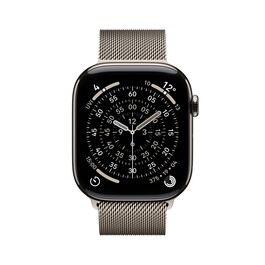 Apple Watch Series 11 GPS + Cellular, 46 mm Titangehäuse Natur, Milanaise Armband Natur - S/M