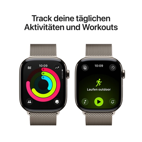 Sie sehen das Produktbild 04 von Apple Watch Series 11 GPS + Cellular, 46 mm Titangehäuse Natur, Milanaise Armband Natur - S/M Apple Watch Series 11 GPS + Cellular, 46 mm Titangehäuse Natur, Milanaise Armband Natur - S/M