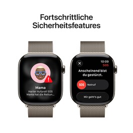 Apple Watch Series 11 GPS + Cellular, 46 mm Titangehäuse Natur, Milanaise Armband Natur - S/M