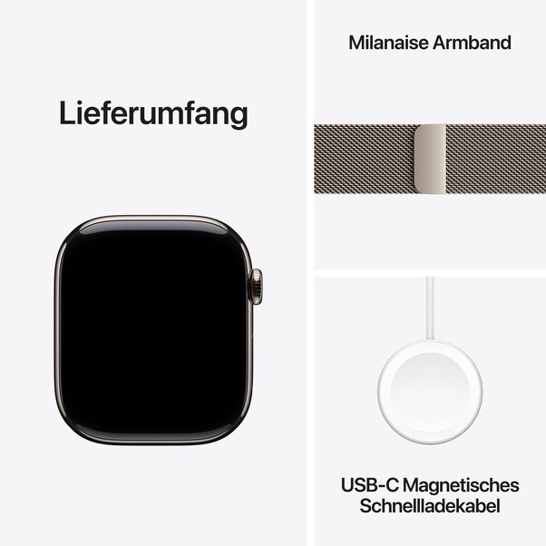 Sie sehen das Produktbild 08 von Apple Watch Series 11 GPS + Cellular, 46 mm Titangehäuse Natur, Milanaise Armband Natur - S/M Apple Watch Series 11 GPS + Cellular, 46 mm Titangehäuse Natur, Milanaise Armband Natur - S/M