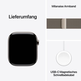 Apple Watch Series 11 GPS + Cellular, 46 mm Titangehäuse Natur, Milanaise Armband Natur - S/M