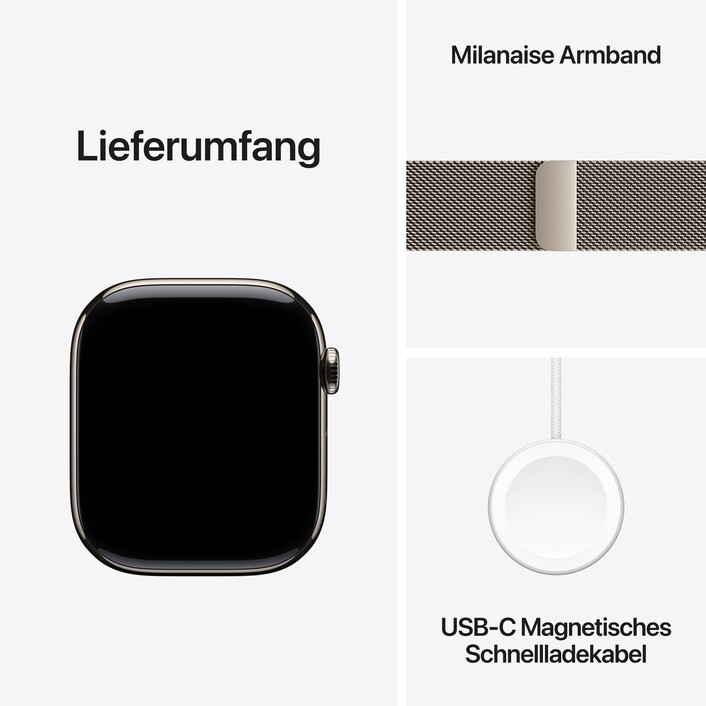 Apple Watch Series 11 GPS + Cellular, 46 mm Titangehäuse Natur, Milanaise Armband Natur - S/M