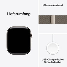 Sie sehen das Produktbild 08 von Apple Watch Series 11 GPS + Cellular, 46 mm Titangehäuse Natur, Milanaise Armband Natur - S/M Apple Watch Series 11 GPS + Cellular, 46 mm Titangehäuse Natur, Milanaise Armband Natur - S/M