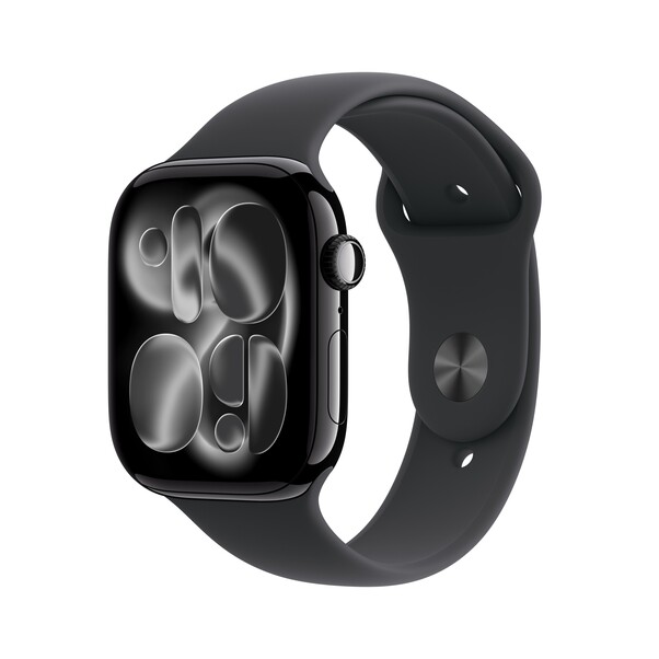 Apple Watch Series 11 GPS + Cellular, 46 mm Aluminiumgehäuse Diamantschwarz, Sportarmband Schwarz - M/L