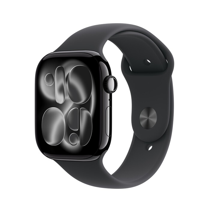 Apple Watch Series 11 GPS + Cellular, 46 mm Aluminiumgehäuse Diamantschwarz, Sportarmband Schwarz - M/L