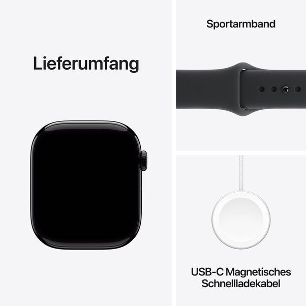 Apple Watch Series 11 GPS + Cellular, 46 mm Aluminiumgehäuse Diamantschwarz, Sportarmband Schwarz - M/L