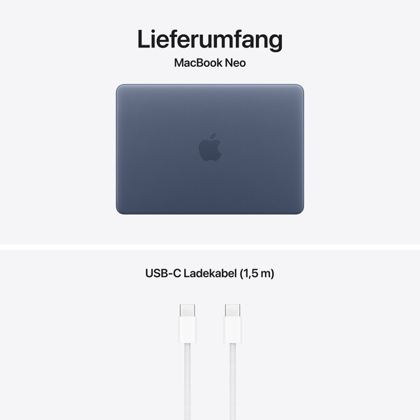 13" MacBook Neo: Apple A18 Pro Chip mit 6‑core CPU und 5‑core GPU, Magic Keyboard mit Touch ID, 512 GB SSD - Indigo