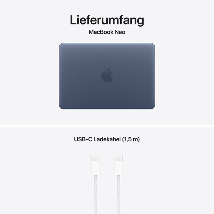 13" MacBook Neo: Apple A18 Pro Chip mit 6‑core CPU und 5‑core GPU, Magic Keyboard mit Touch ID, 512 GB SSD - Indigo