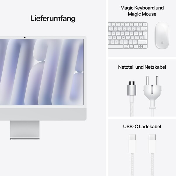 Sie sehen das Produktbild 09 von 24" iMac mit Retina 4,5K Display: Apple M4 Chip mit 8‑Core CPU und 8‑Core GPU, 256 GB SSD - Silber 24" iMac mit Retina 4,5K Display: Apple M4 Chip mit 8‑Core CPU und 8‑Core GPU, 256 GB SSD - Silber