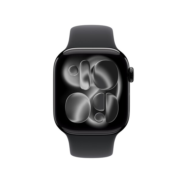 Sie sehen das Produktbild 02 von Apple Watch Series 11 GPS + Cellular, 42 mm Aluminiumgehäuse Diamantschwarz, Sportarmband Schwarz - S/M Apple Watch Series 11 GPS + Cellular, 42 mm Aluminiumgehäuse Diamantschwarz, Sportarmband Schwarz - S/M